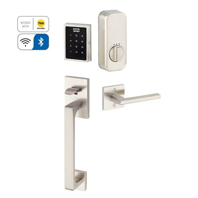 Emtek Electronic EMPowered Motorized Touchscreen Keypad Smart Lock Entry Set with Baden Grip - works with Yale Access, Wembley Lever, LH, US15