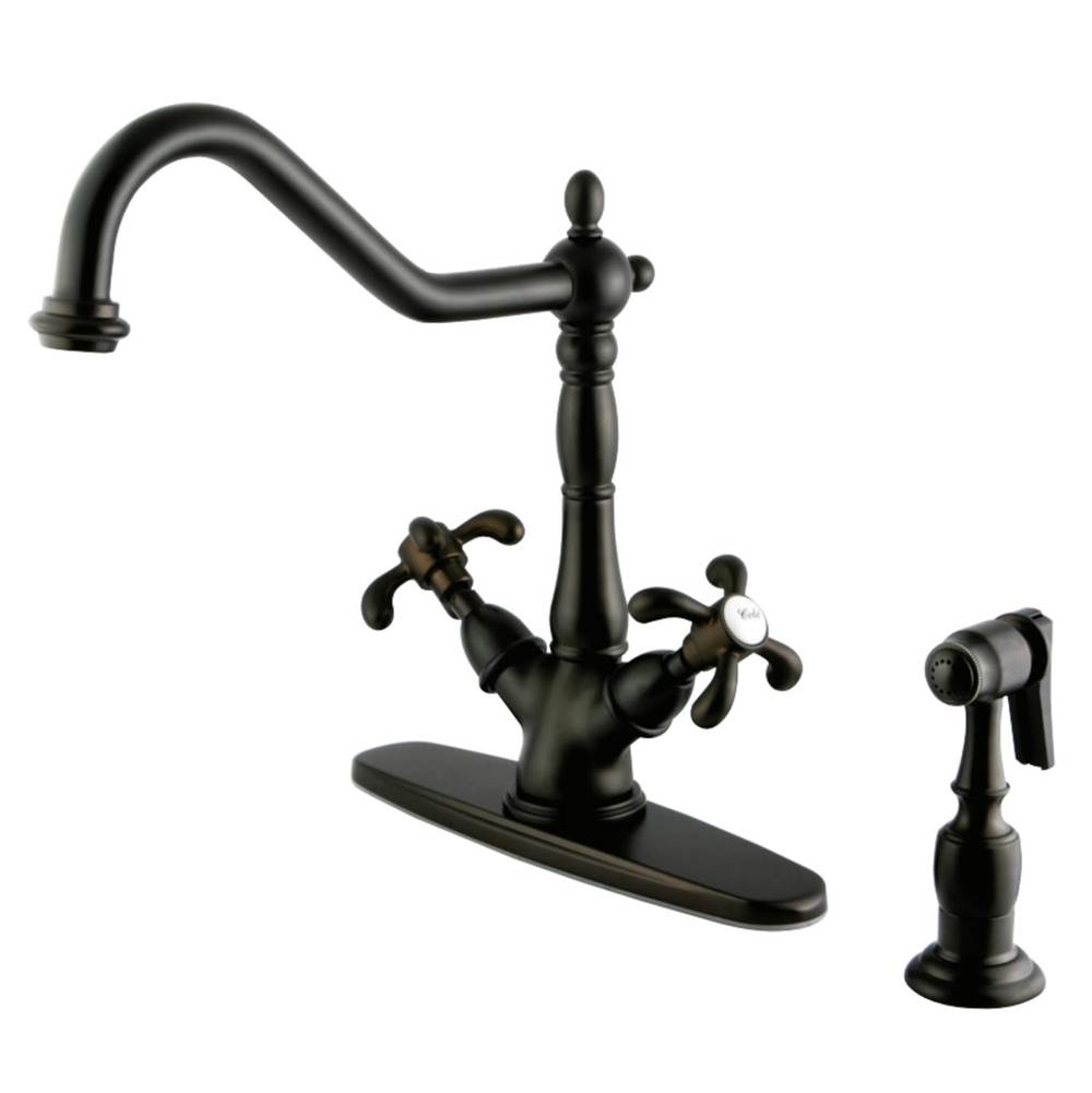 Kingston Brass French Country Mono Deck Mount Kitchen Faucet with Brass Sprayer, Oil Rubbed Bronze