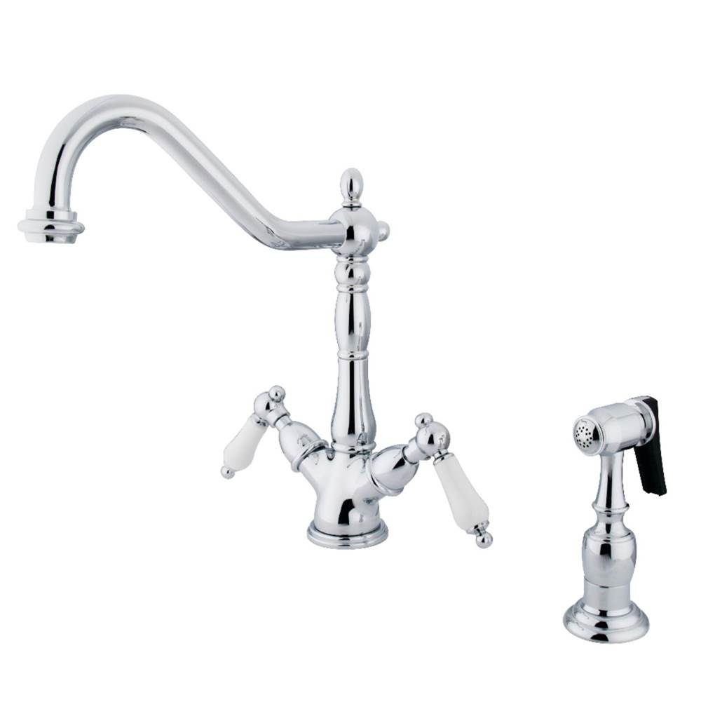 Kingston Brass Heritage 2-Handle Kitchen Faucet with Brass Sprayer and 8-Inch Plate, Polished Chrome