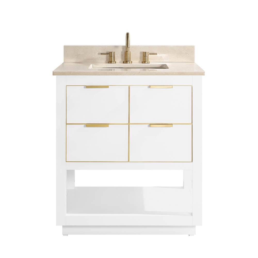 Avanity Avanity Allie 31 in. Vanity Combo in White with Gold Trim and Crema Marfil Marble Top