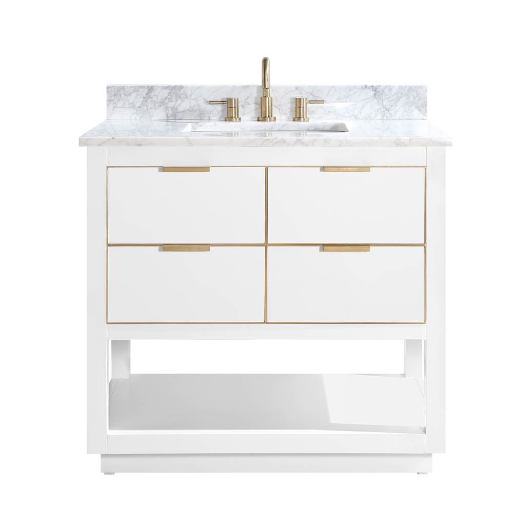 Avanity Avanity Allie 37 in. Vanity Combo in White with Gold Trim and Carrara White Marble Top