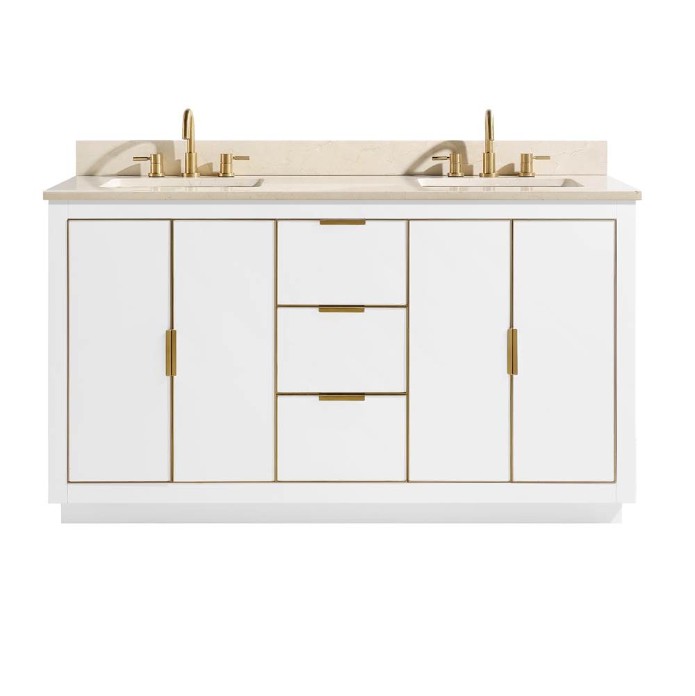 Avanity Avanity Austen 61 in. Vanity Combo in White with Gold Trim and Crema Marfil Marble Top