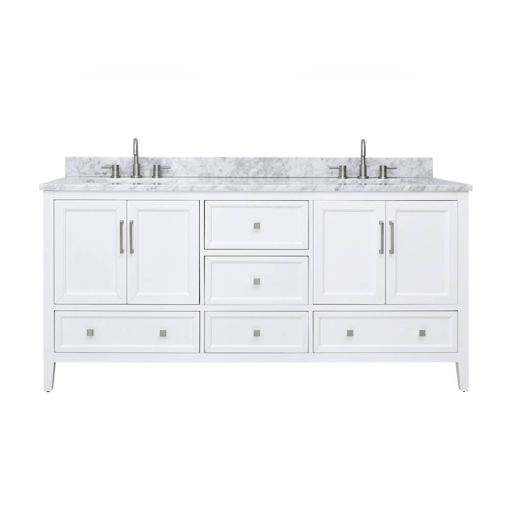 Avanity Avanity Everette 73 in. Double Vanity Combo in White and Carrara White Marble Top