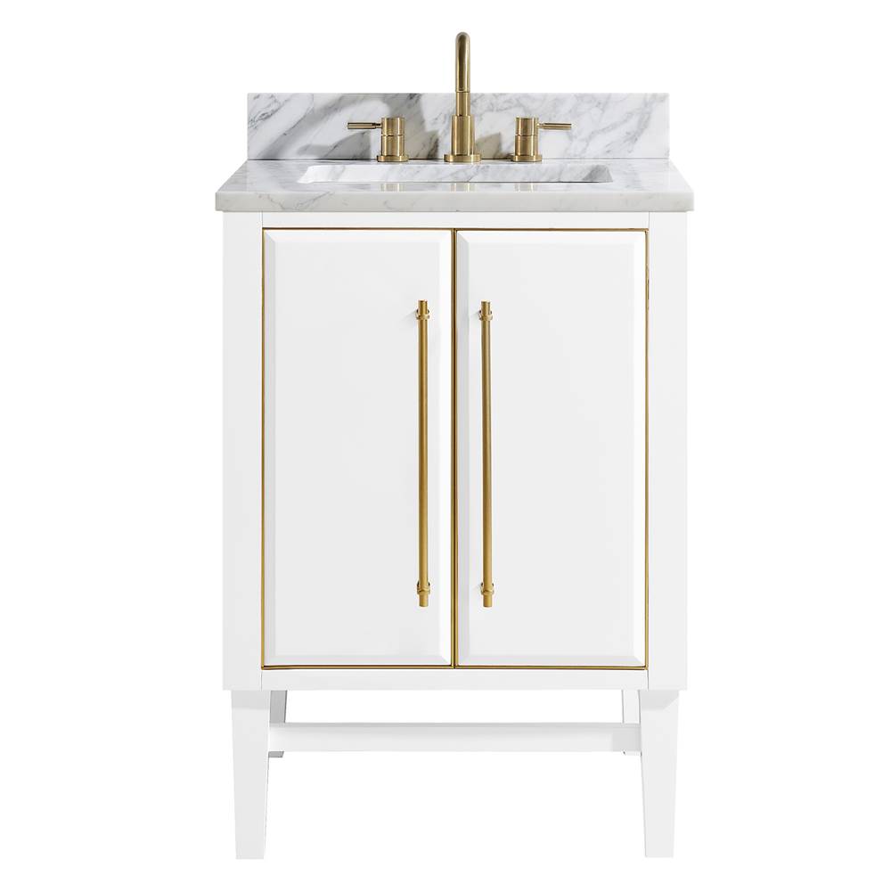 Avanity Avanity Mason 25 in. Vanity Combo in White with Gold Trim and Carrara White Marble Top