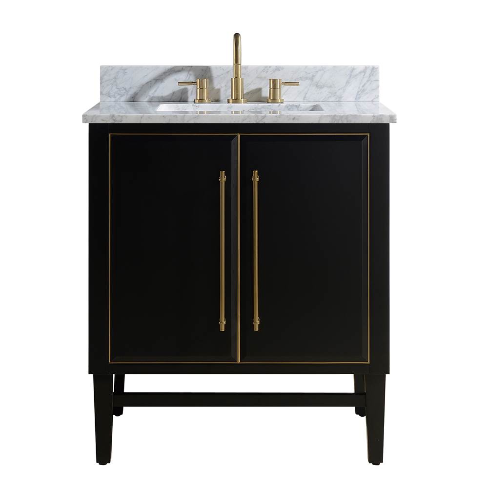 Avanity Avanity Mason 31 in. Vanity Combo in Black with Gold Trim and Carrara White Marble Top