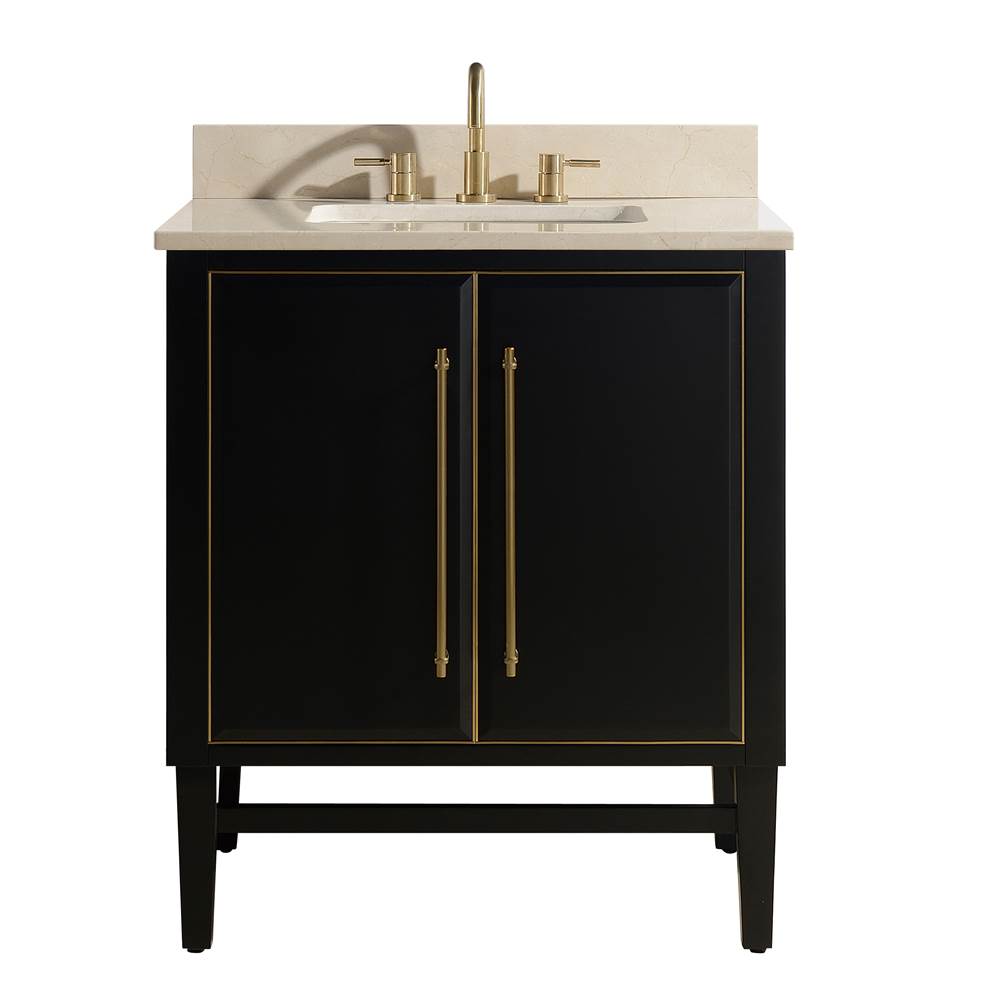 Avanity Avanity Mason 31 in. Vanity Combo in Black with Gold Trim and Crema Marfil Marble Top