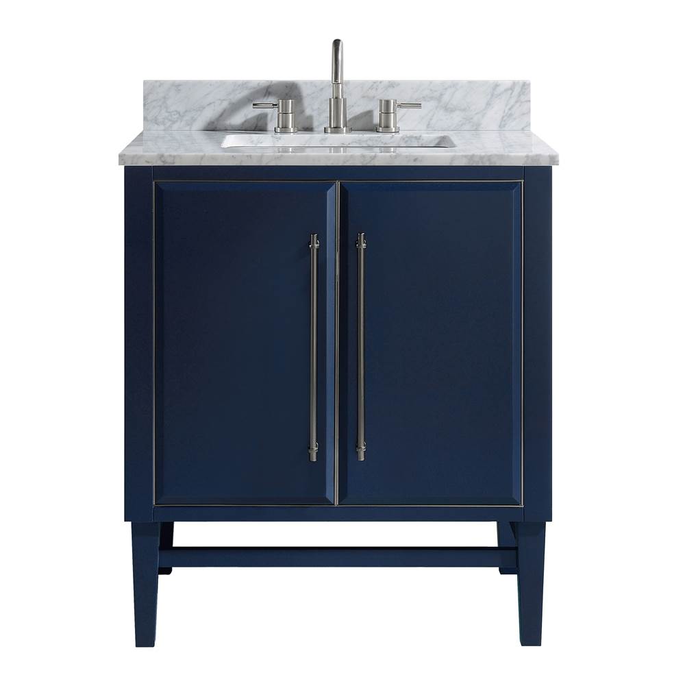 Avanity Avanity Mason 31 in. Vanity Combo in Navy Blue with Silver Trim and Carrara White Marble Top