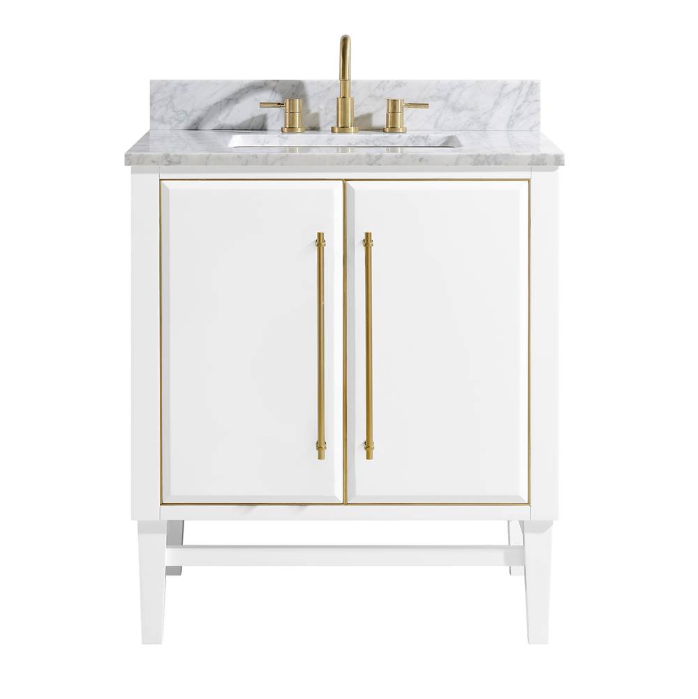 Avanity Avanity Mason 31 in. Vanity Combo in White with Gold Trim and Carrara White Marble Top
