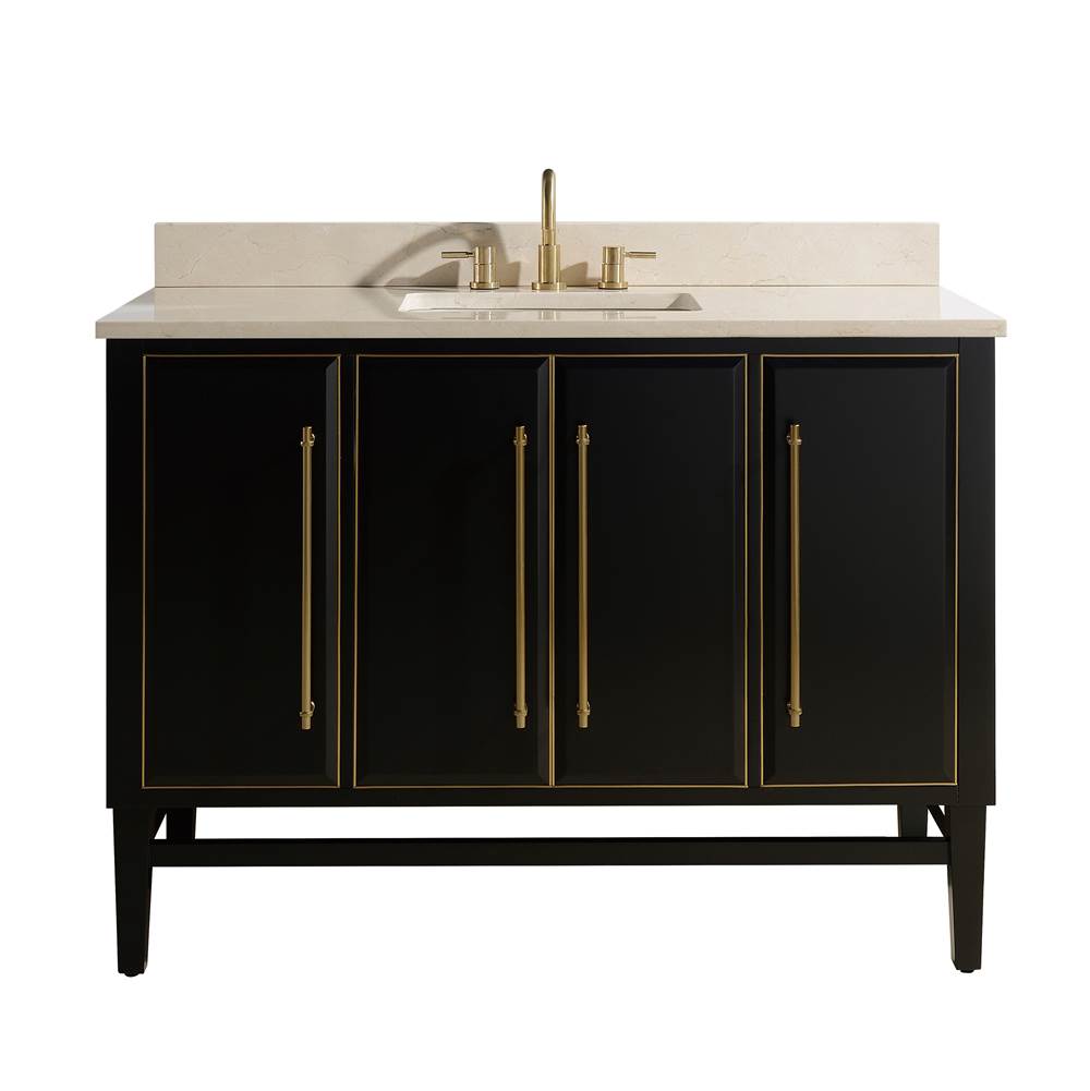 Avanity Avanity Mason 49 in. Vanity Combo in Black with Gold Trim and Crema Marfil Marble Top