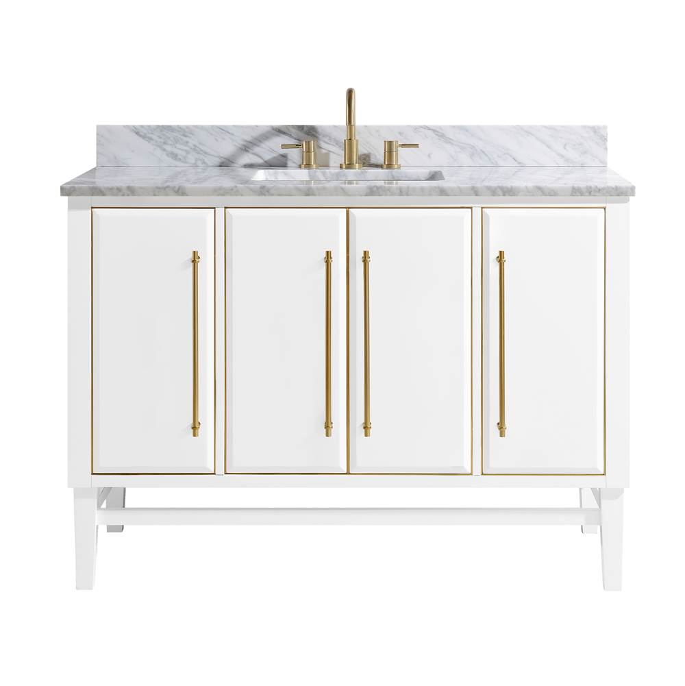 Avanity Avanity Mason 49 in. Vanity Combo in White with Gold Trim and Carrara White Marble Top