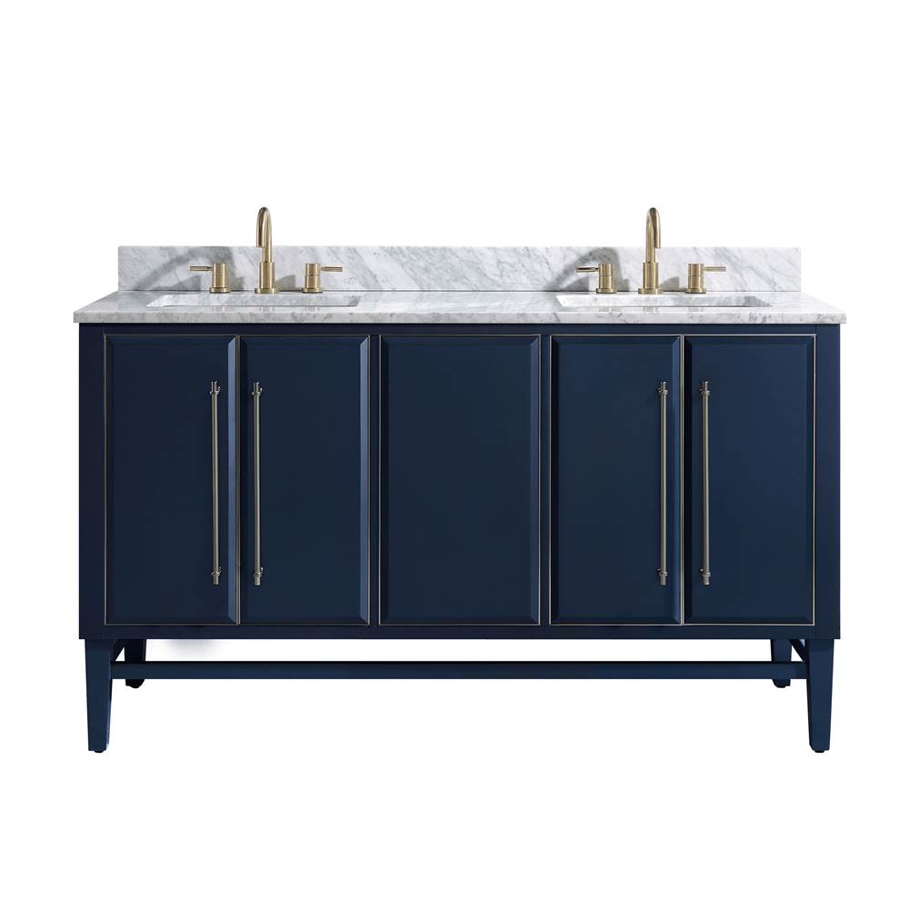 Avanity Avanity Mason 61 in. Vanity Combo in Navy Blue with Silver Trim and Carrara White Marble Top