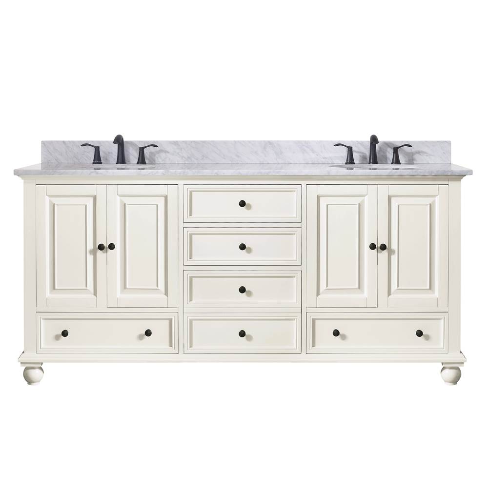 Avanity Avanity Thompson 73 in. Double Vanity in French White finish with Carrara White Marble Top