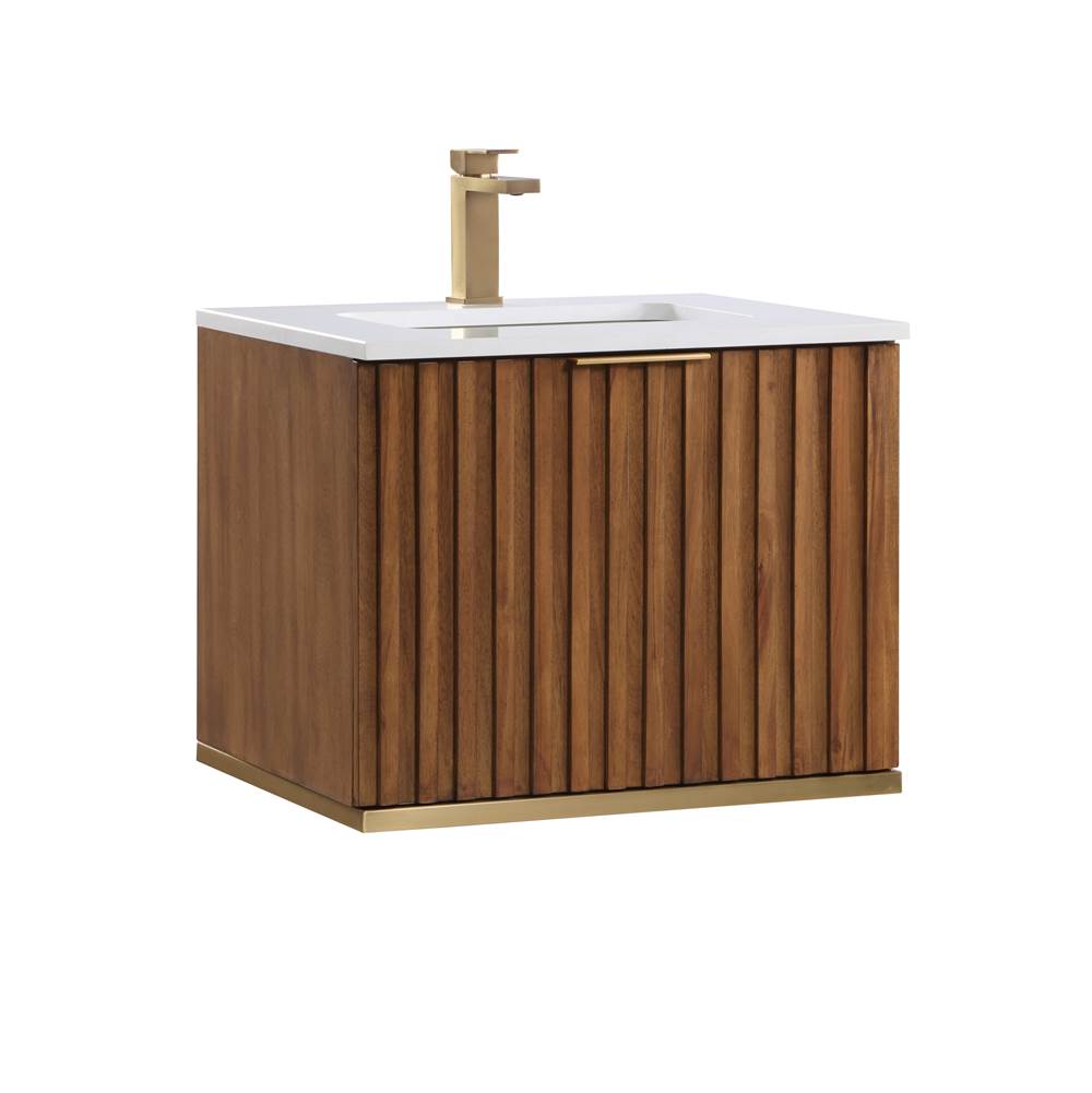 Bemma Design Terra 24'' Wallmount  Bathroom Vanity, Walnut and Satin Brass with White Granite