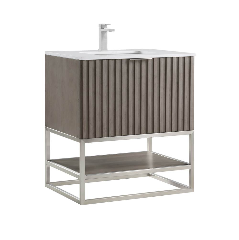 Bemma Design Terra 30'' Bathroom Vanity, Greywash with White Granite top