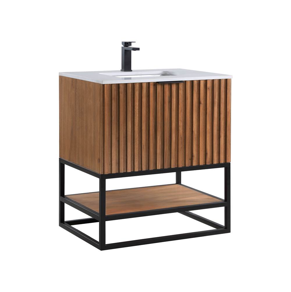 Bemma Design Terra 30'' Bathroom Vanity, Walnut and Matte Black with White Granite top