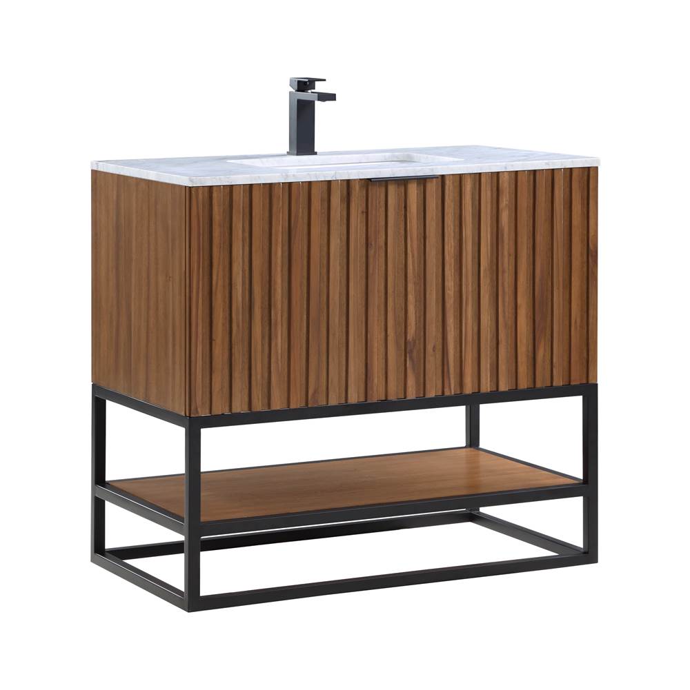 Bemma Design Terra 36'' Bathroom Vanity, Walnut and Matte Black with Carrara Marble top
