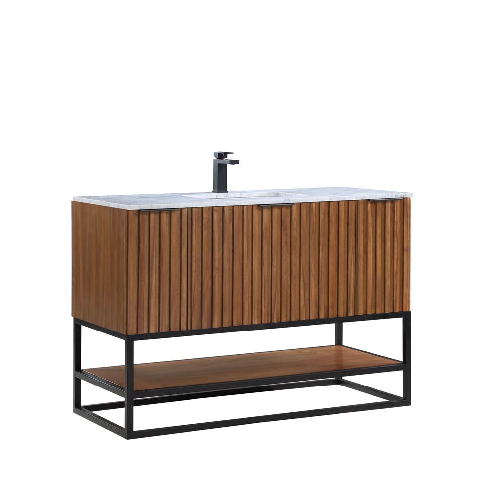Bemma Design Terra 48'' Bathroom Vanity, Walnut and Matte Black with Carrara Marble top