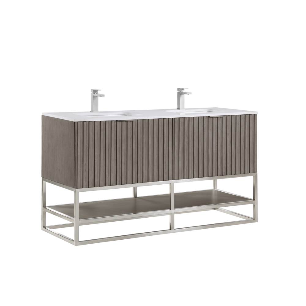 Bemma Design Terra 60'' Bathroom Vanity, Greywash with White Granite top