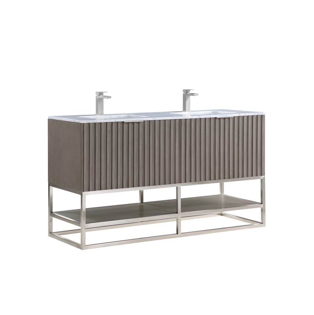 Bemma Design Terra 60'' Bathroom Vanity, Greywash with Carrara Marble top