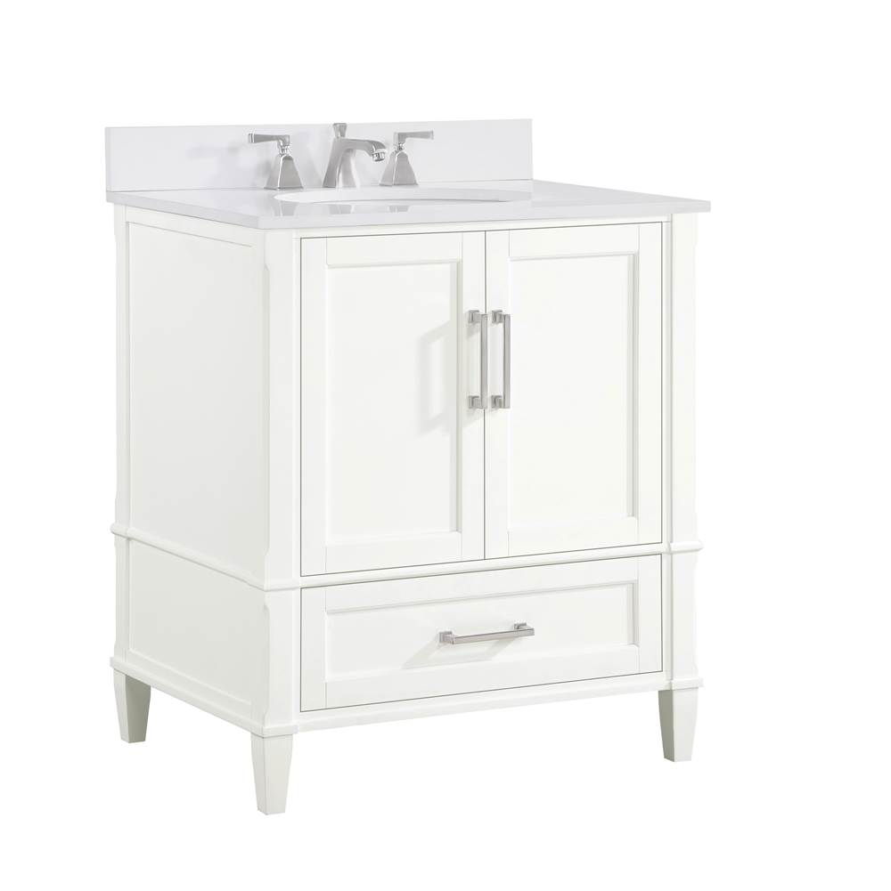 Bemma Design Montauk 30'' Bathroom Vanity, White with White Granite top
