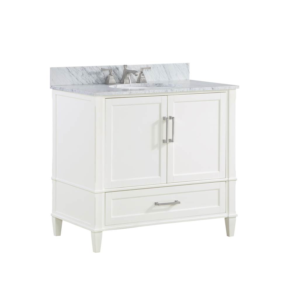 Bemma Design Montauk 36'' Bathroom Vanity, White with Carrara Marble top