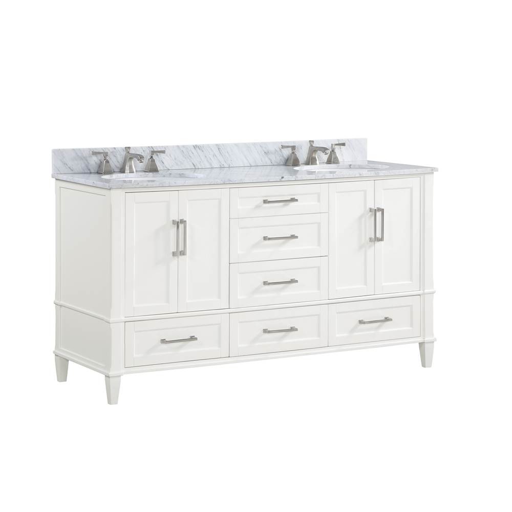 Bemma Design Montauk 60'' Bathroom Vanity, White with Carrara Marble top