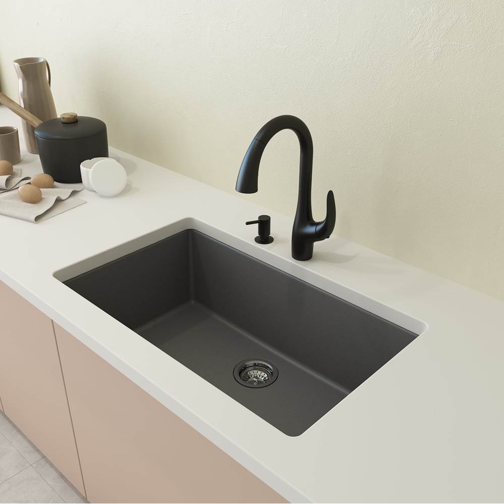 BOCCHI Campino Uno Dual Mount Granite Composite 33 in. Single Bowl Kitchen Sink with Strainer in Concrete Gray