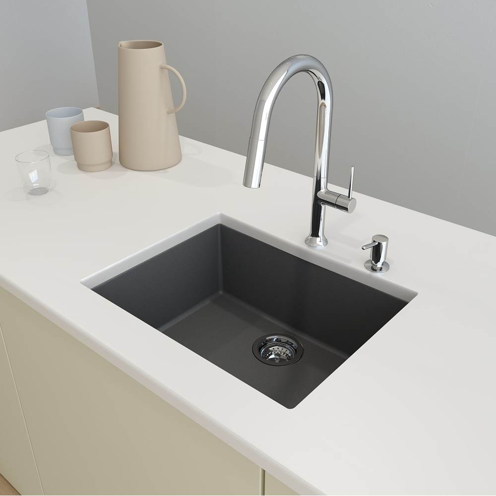 BOCCHI Campino Uno Dual Mount Granite Composite 24 in. Single Bowl Kitchen Sink with Strainer in Concrete Gray