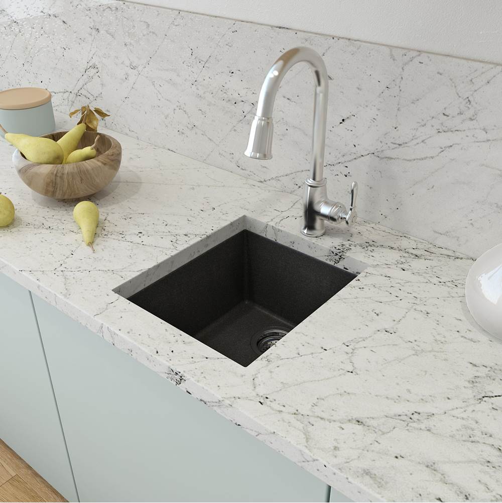 BOCCHI Campino Uno Dual Mount Granite Composite 16 in. Single Bowl Bar Sink with Strainer in Metallic Black