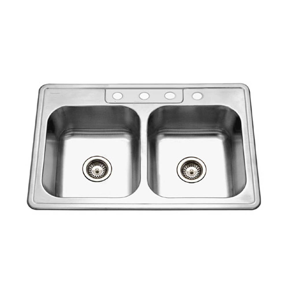 Hamat Topmount Stainless Steel 4-hole 50/50 Double Bowl Kitchen Sink, 8'' Deep
