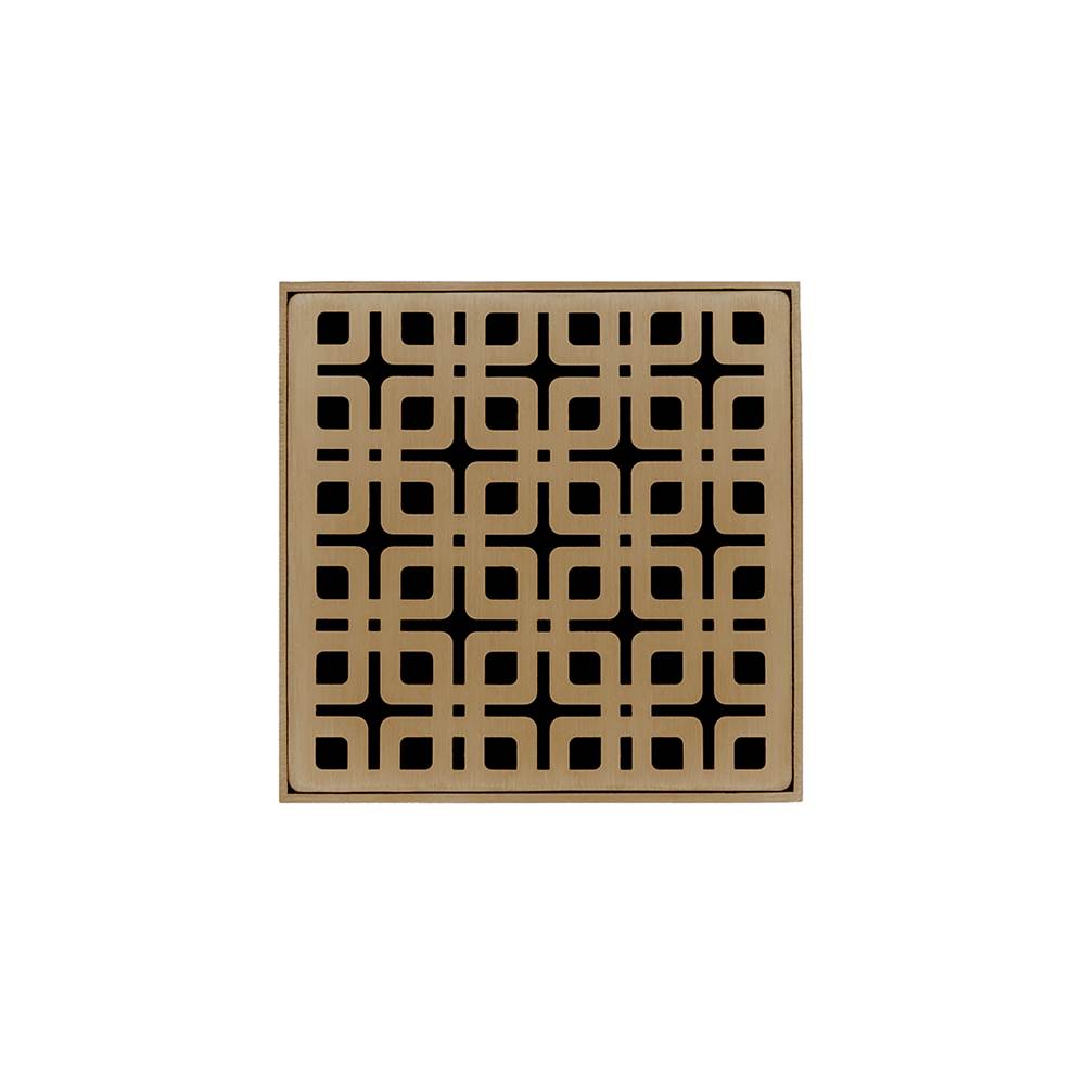 Infinity Drain 4'' x 4'' Strainer with Link Pattern Decorative Plate and 2'' Throat in Satin Bronze for KD 4