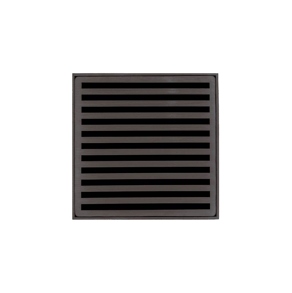 Infinity Drain 5'' x 5'' ND 5 High Flow Complete Kit with Lines Pattern Decorative Plate in Oil Rubbed Bronze with Cast Iron Drain Body, 3'' No-Hub Outlet
