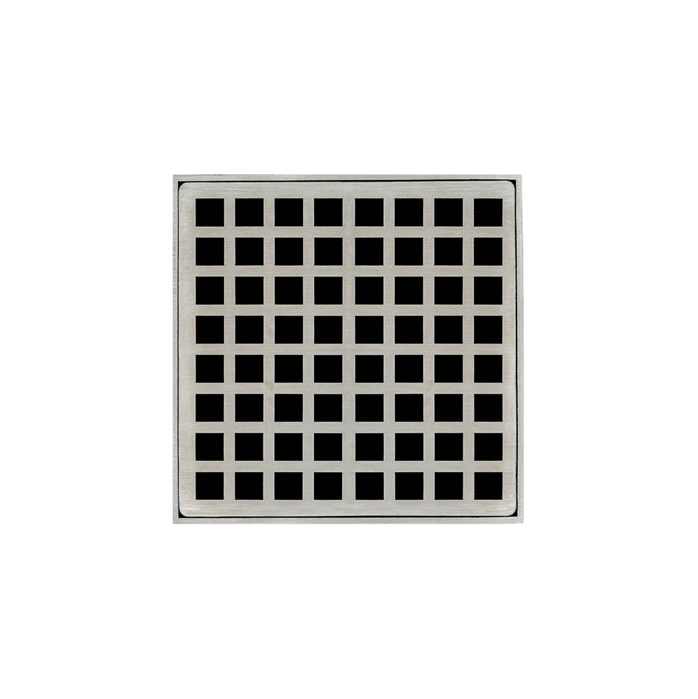 Infinity Drain 5'' x 5'' QD 5 Complete Kit with Squares Pattern Decorative Plate in Satin Stainless with ABS Drain Body, 2'' Outlet