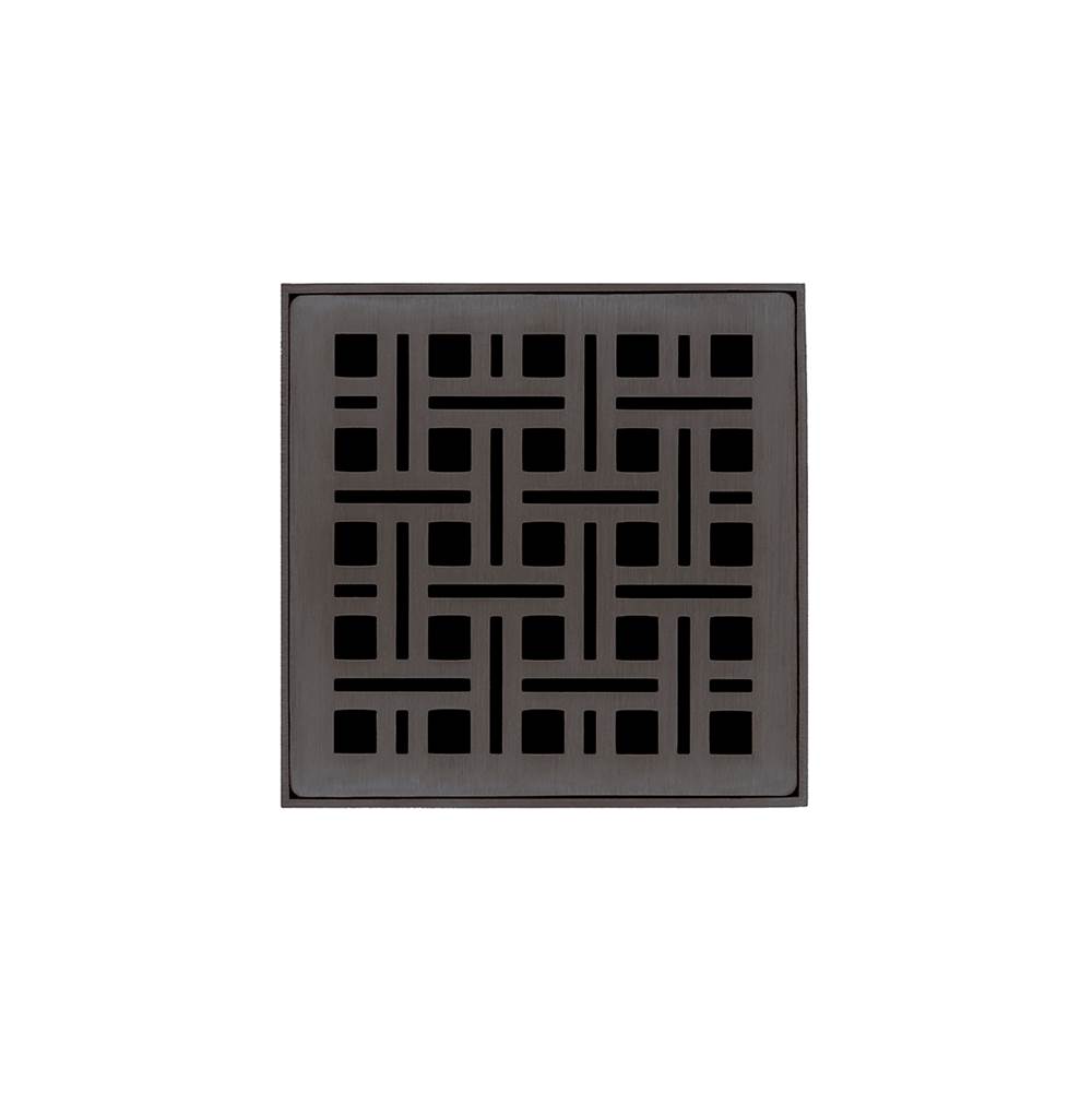 Infinity Drain 4'' x 4'' VDB 4 Complete Kit with Weave Pattern Decorative Plate in Oil Rubbed Bronze with ABS Bonded Flange Drain Body, 2'', 3'' and 4'' Outlet
