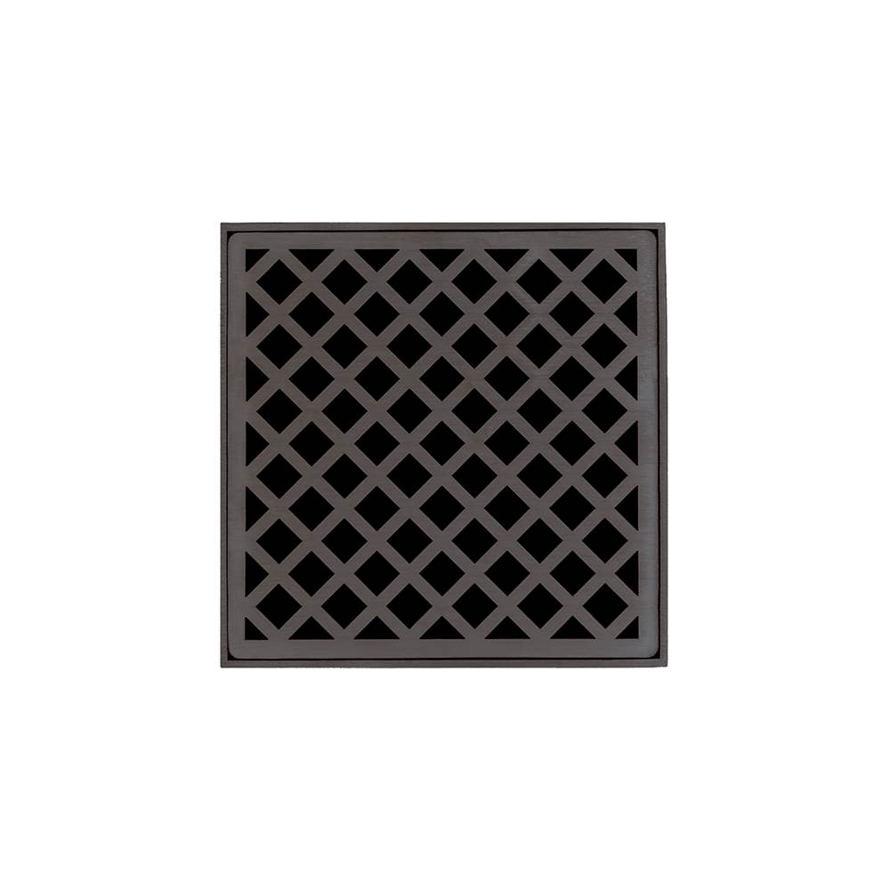 Infinity Drain 5'' x 5'' XD 5 Complete Kit with Criss-Cross Pattern Decorative Plate in Oil Rubbed Bronze with Cast Iron Drain Body for Hot Mop, 2'' Outlet