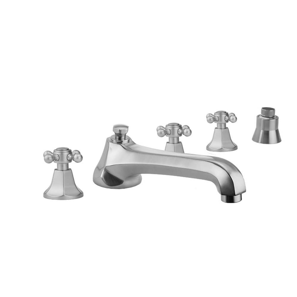 Jaclo Astor Roman Tub Set with Low Spout and Ball Cross Handles and Straight Handshower Mount