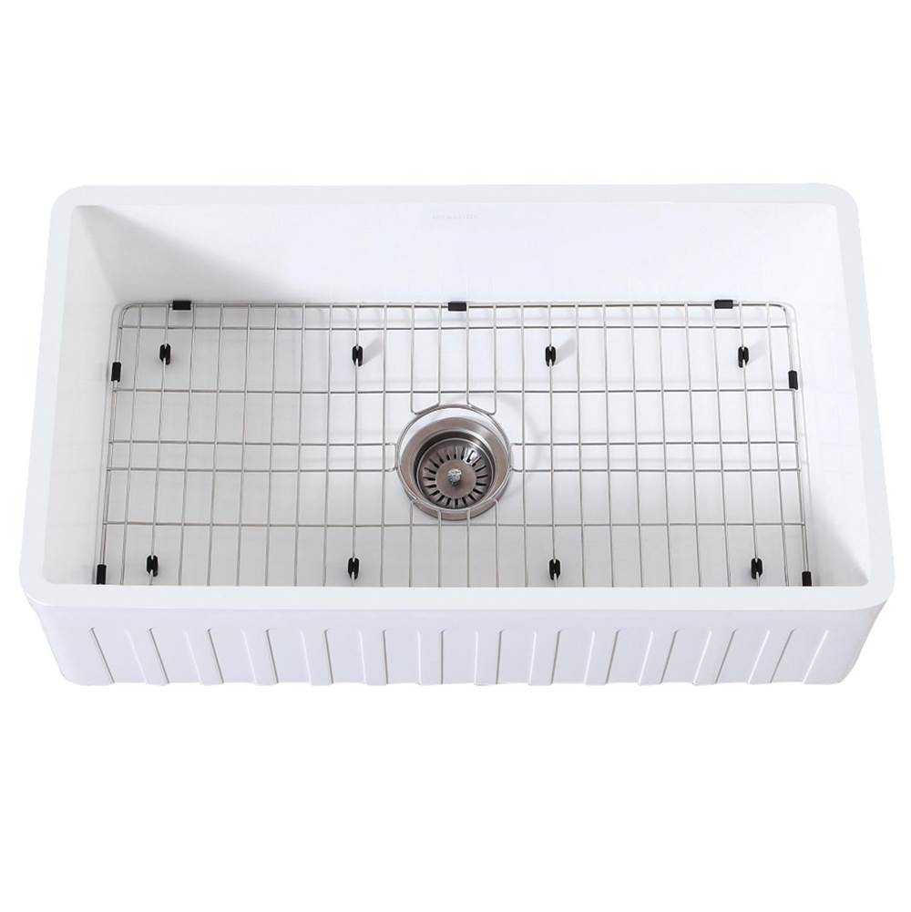 Kingston Brass Gourmetier 36'' x 18'' Farmhouse Kitchen Sink with Strainer and Grid, Matte White/Brushed