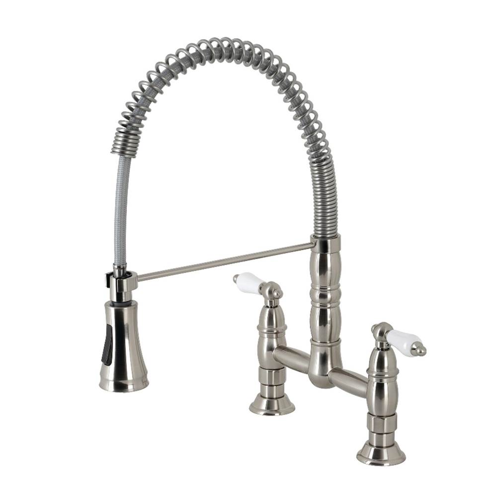 Kingston Brass Gourmetier Heritage Two-Handle Deck-Mount Pull-Down Sprayer Kitchen Faucet, Brushed Nickel