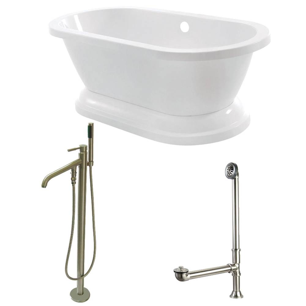 Kingston Brass Aqua Eden 67-Inch Acrylic Double Ended Pedestal Tub Combo with Faucet and Supply Lines, White/Brushed Nickel