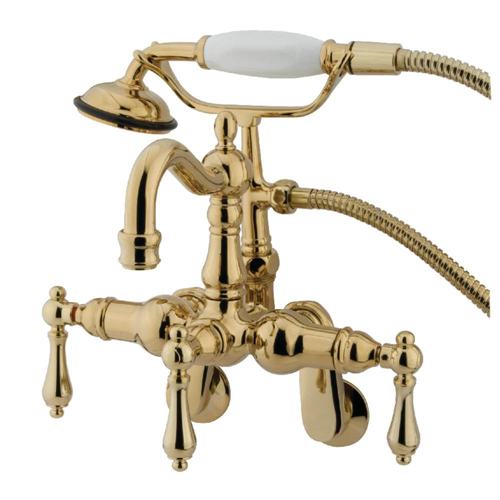 Kingston Brass Vintage Adjustable Center Wall Mount Tub Faucet with Hand Shower, Polished Brass