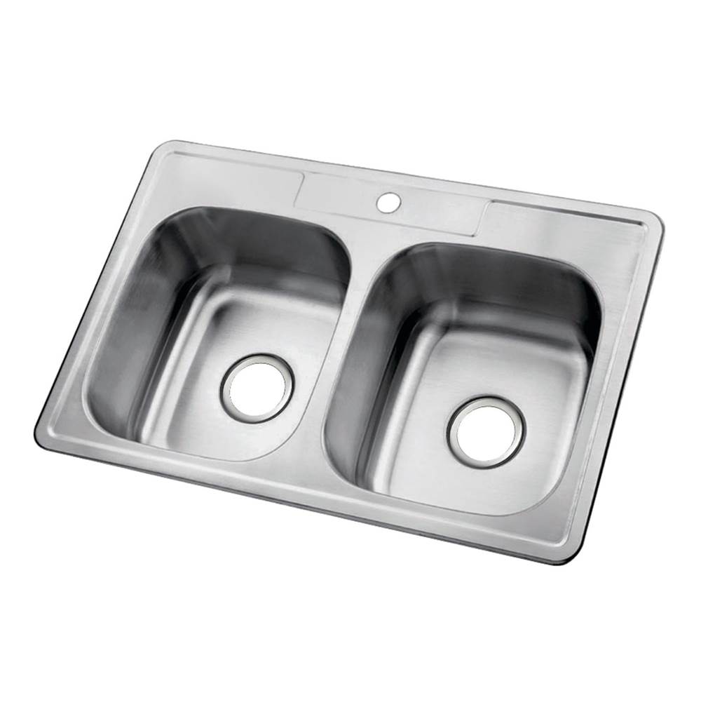 Kingston Brass Gourmetier 33''x22''x9'' Self-Rimming Stainless Steel Kitchen Sink, Brushed
