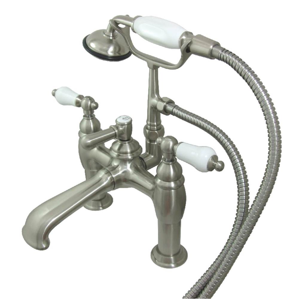 Kingston Brass Vintage 7-Inch Deck Mount Tub Faucet with Hand Shower, Brushed Nickel