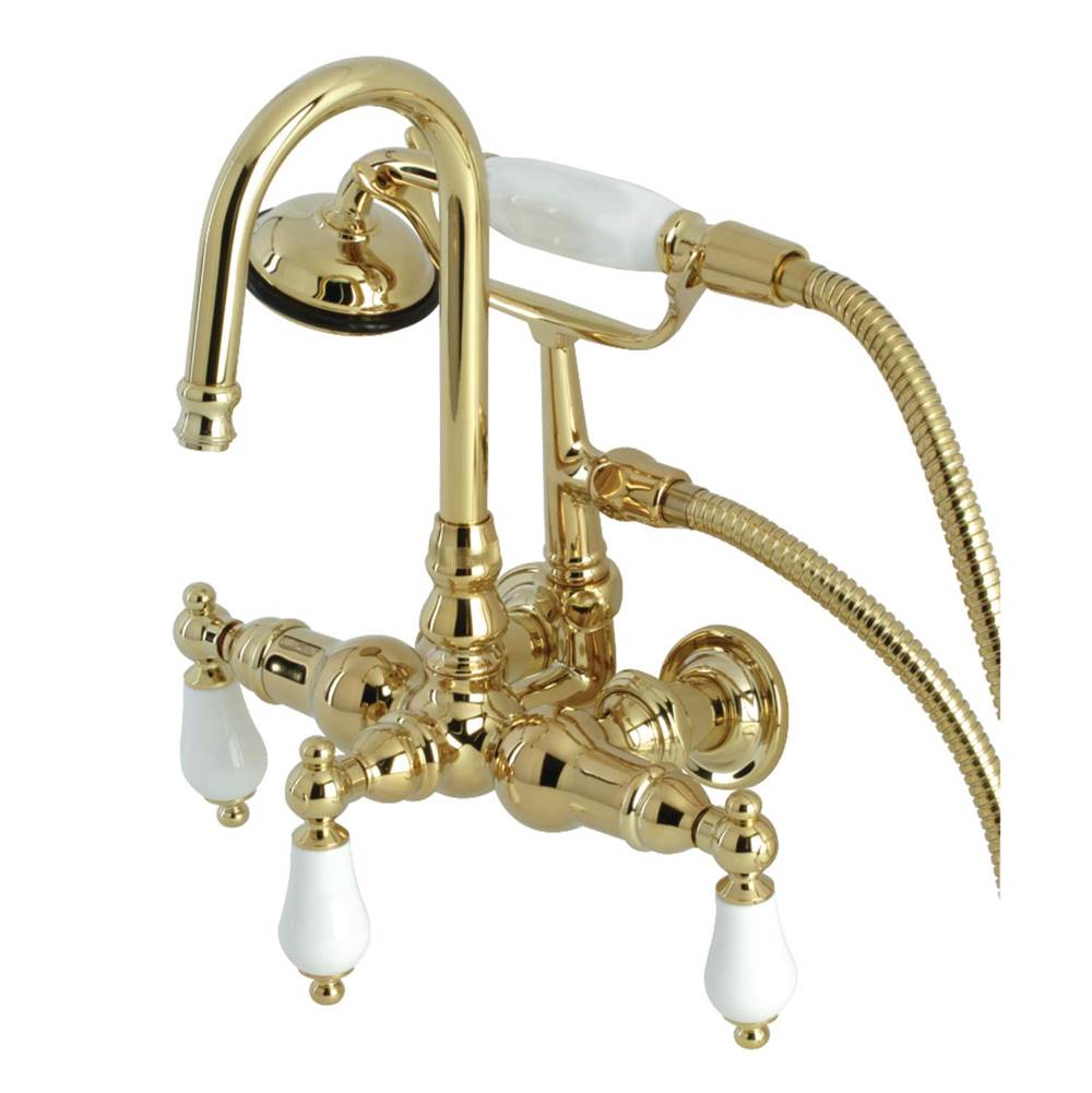 Kingston Brass Vintage 3-3/8'' Tub Wall Mount Clawfoot Tub Faucet with Hand Shower, Polished Brass