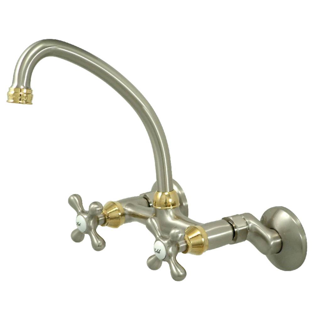 Kingston Brass Kingston Two Handle Wall Mount Kitchen Faucet, Brushed Nickel/Polished Brass