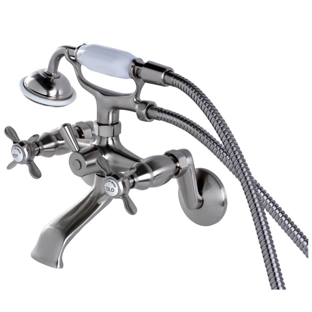 Kingston Brass Essex Wall Mount Clawfoot Tub Faucet with Hand Shower, Brushed Nickel