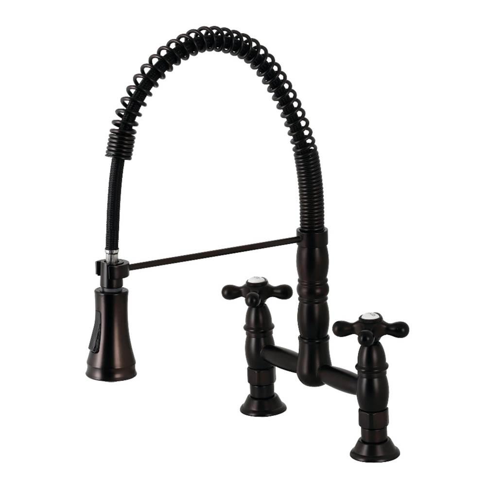 Kingston Brass Gourmetier Heritage Two-Handle Deck-Mount Pull-Down Sprayer Kitchen Faucet, Oil Rubbed Bronze