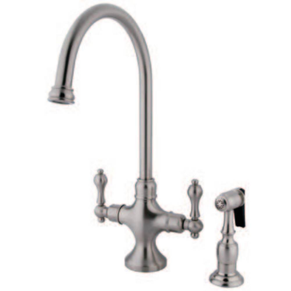 Kingston Brass Vintage Classic Kitchen Faucet With Brass Sprayer, Brushed Nickel