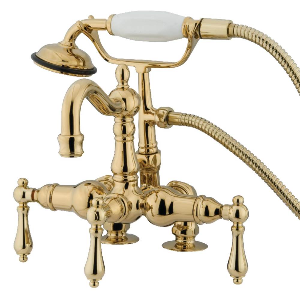 Kingston Brass Vintage 3-3/8-Inch Deck Mount Clawfoot Tub Faucet with Hand Shower, Polished Brass