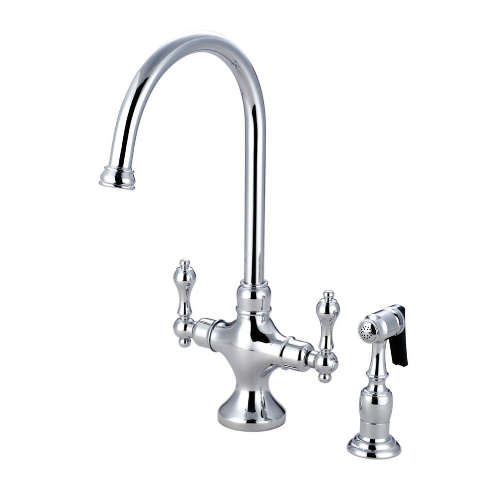 Kingston Brass Vintage Classic Kitchen Faucet With Brass Sprayer, Polished Chrome