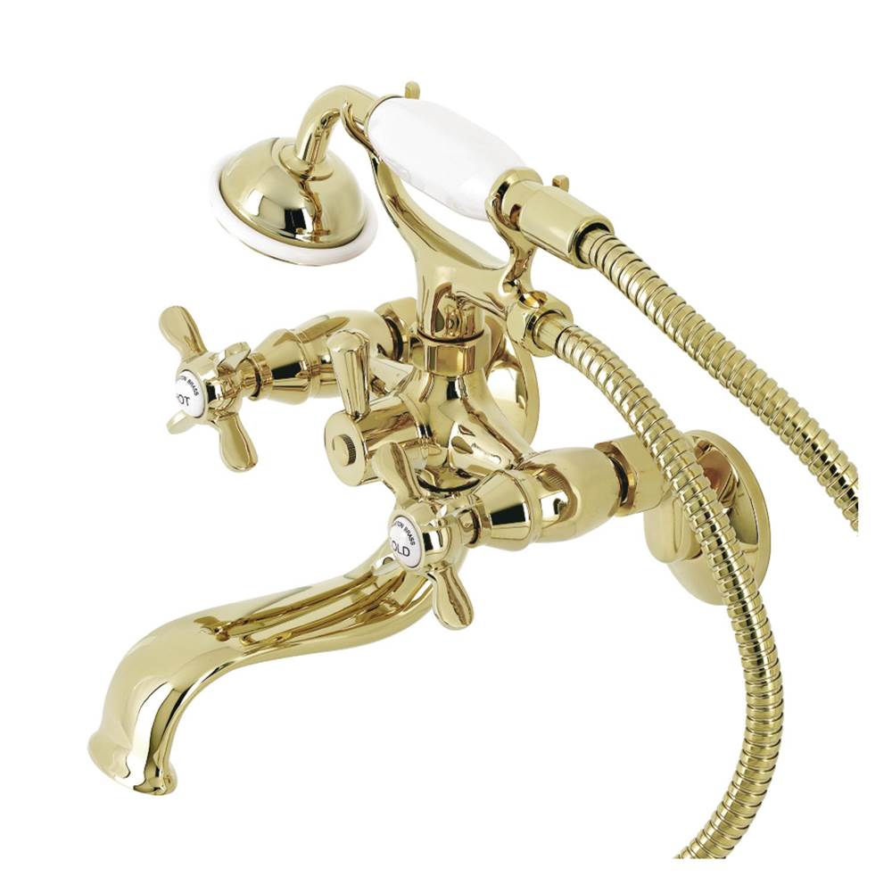 Kingston Brass Essex Wall Mount Clawfoot Tub Faucet with Hand Shower, Polished Brass